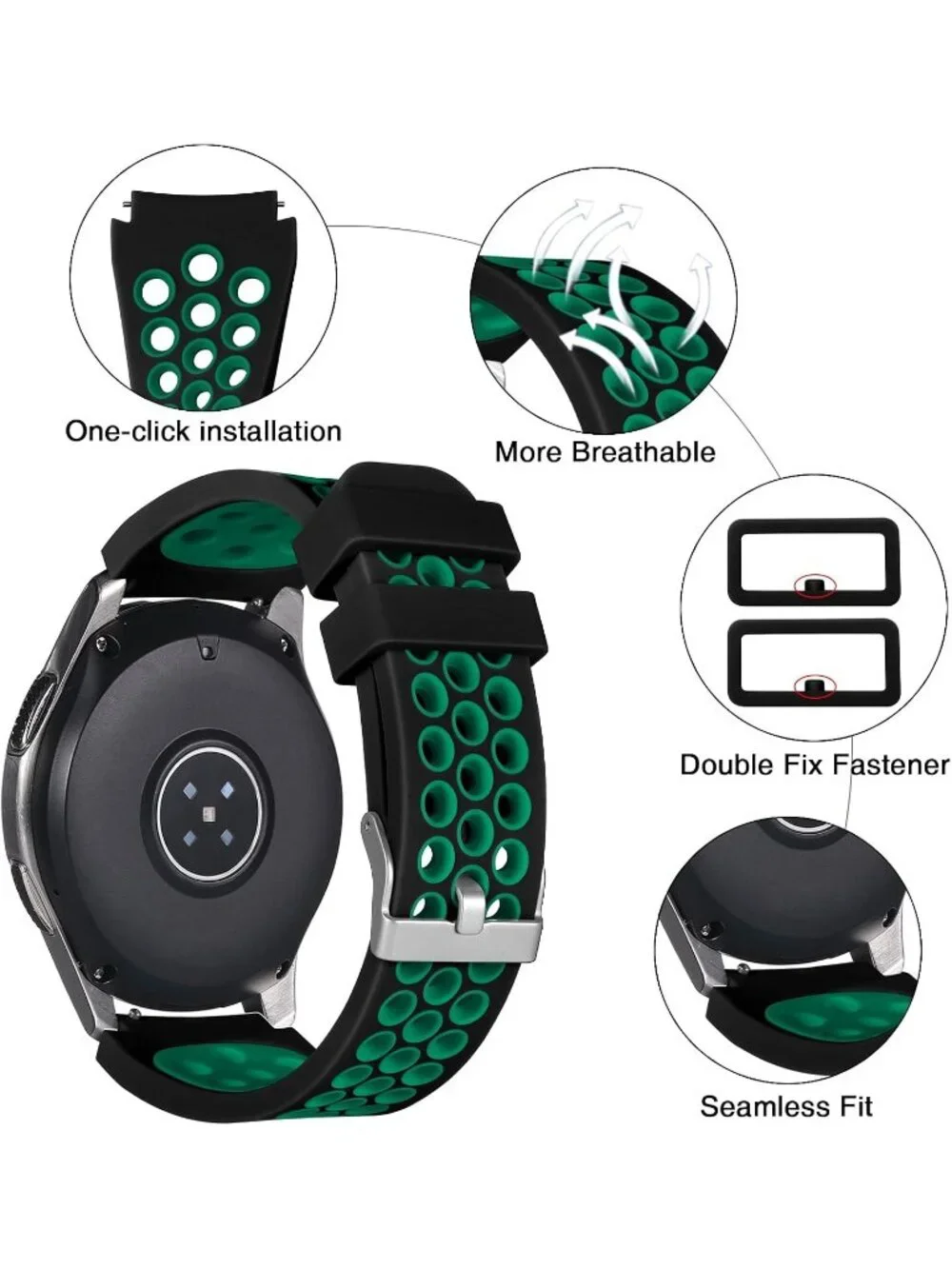 Unisex Black Sea Green Analog Compatible Frontier Silicone Samsung Galaxy Watch